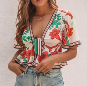 VICI Floral Tie Blouse